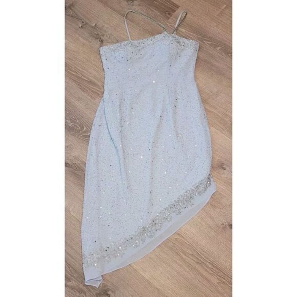 Aspeed Women's Light Blue Hand Beaded Sequins Asymmetrical Dress Size XL